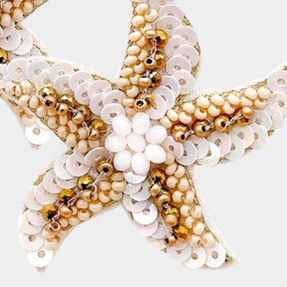 Starfish Ivory Seed Bead Earrings - Picture 2 of 6